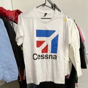 Cessna White Logo Graphic T-Shirt Men’s Crew Neck Cotton Short Sleeve Size M